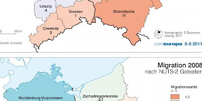 Karte: Deutsch-polnisches Grenzgebiet: Migration und Wirtschaftskraft