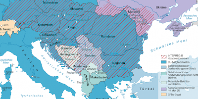 Karte: Donauraum: INTERREG B Kooperationsraum 2014-2020