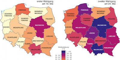 Karte: Polen: Präsidentschaftswahl 2015 – Wahlbeteiligung