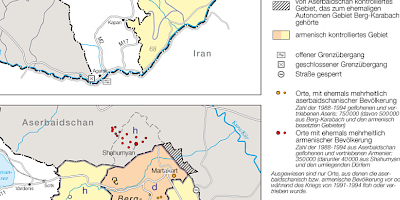 Karte: Berg-Karabach: Regionen, Orte, Grenzen