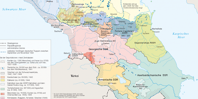Karte: Der Kaukasus in der Stalinzeit: Deportationen 1937-1949