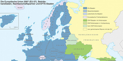Karte: EU: Beitrittskandidaten, Nachbarschaftspartner und EFTA-Staaten 2007