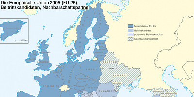 Karte: EU: Beitrittskandidaten, Nachbarschaftspartner 2005