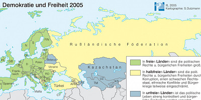 Karte: Demokratie und Freiheit in Europa 2005