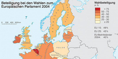 Karte: Europäisches Parlament: Wahlbeteiligung 2004