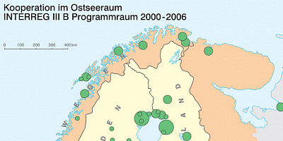 Karte: Ostseeraum: INTERREG II B Programmraum 2000–2006