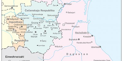 Karte: Inguschetien, Tschetschenien, Dagestan: Administrative Übersicht