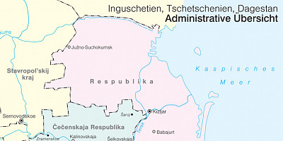 Karte: Inguschetien, Tschetschenien, Dagestan: Administrative Übersicht