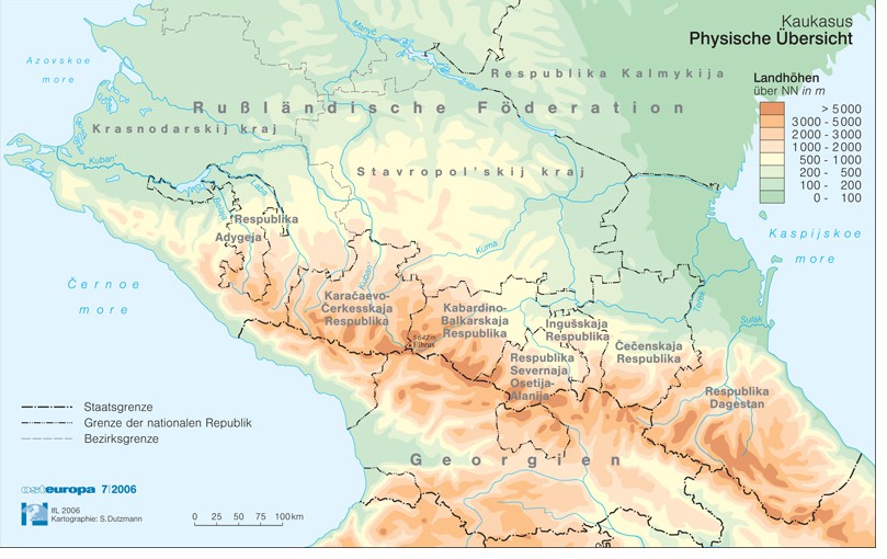 Karte: Kaukasus: Physische Übersicht
