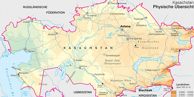 Karte: Kasachstan: Physische Übersicht