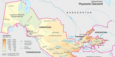 Karte: Usbekistan: Physische Übersicht