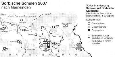 Karte: Sorbische Schulen 2007