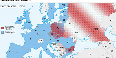Karte: Grenzen der Slawen: EU – NATO – Kirchentradition