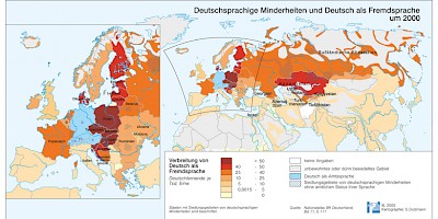 Karte: Deutschsprachige Minderheiten und Deutsch als Fremdsprache um 2000