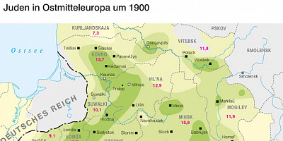 Karte: Juden in Ostmitteleuropa um 1900