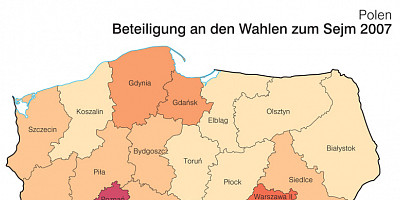 Karte: Polen: Wahlen zum Sejm 2007 – Wahlbeteiligung