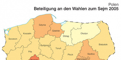 Karte: Polen: Wahlen zum Sejm 2005 – Wahlbeteiligung