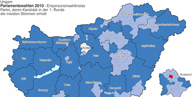 Karte: Ungarn: Parlamentswahlen 2010 – Einpersonenwahlkreise