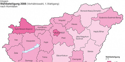 Karte: Ungarn: Parlamentswahlen 2006 – Wahlbeteiligung