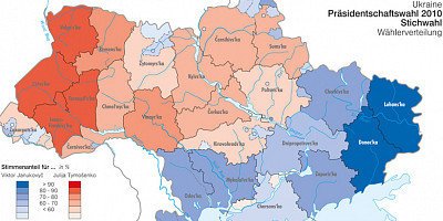 Karte: Ukraine: Präsidentschaftswahl 2010 – Stimmenanteile in der Stichwahl