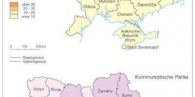 Karte: Ukraine: Parlamentswahlen 2007 – Stimmenanteil von Unsere Ukraine und Kommunistischer Partei