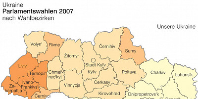 Karte: Ukraine: Parlamentswahlen 2007 – Stimmenanteil von Unsere Ukraine und Kommunistischer Partei