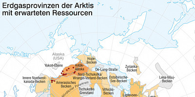 Karte: Erdgasprovinzen der Arktis mit erwartbaren Ressourcen