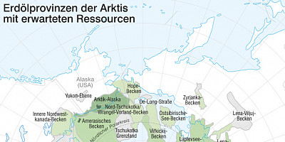 Karte: Erdölprovinzen der Arktis mit erwartbaren Ressourcen