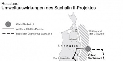 Karte: Russland: Umweltauswirkungen des Sachalin-II-Projektes