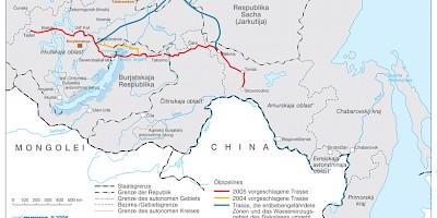 Karte: Russland: Geplante Erdölpipeline von Ostsibirien an den Pazifik