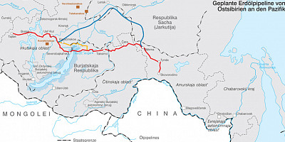 Karte: Russland: Geplante Erdölpipeline von Ostsibirien an den Pazifik