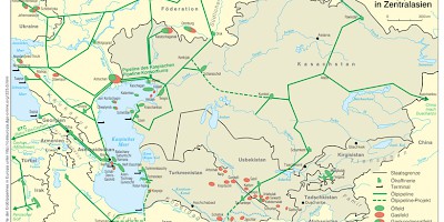 Karte: Zentralasien: Erdölreserven und -pipelines