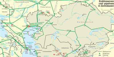 Karte: Zentralasien: Erdölreserven und -pipelines