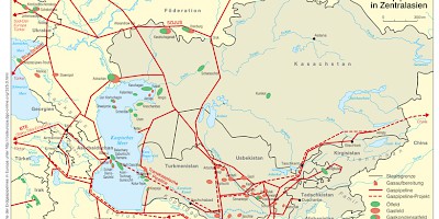 Karte: Zentralasien: Erdgasreserven und -pipelines