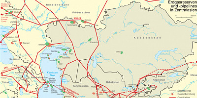 Karte: Zentralasien: Erdgasreserven und -pipelines