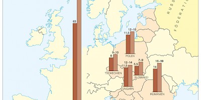 Karte: Ostmitteleuropa: Erdgasverbrauch 2003