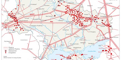 Karte: Ukraine: Erdgas – Förderung, Pipeline, Speicher