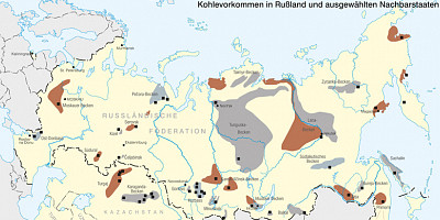 Karte: Kohlevorkommen in Russland und ausgewählten Nachbarstaaten
