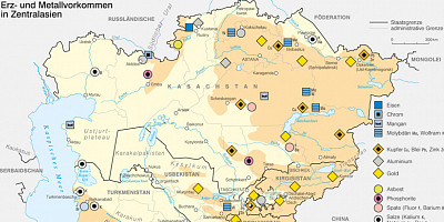 Karte: Zentralasien: Erz- und Metallvorkommen