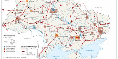 Karte: Ukraine: Kraftwerke und Stromversorgung