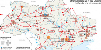 Karte: Ukraine: Kraftwerke und Stromversorgung