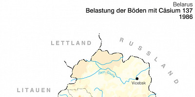 Karte: Belarus: Belastung der Böden mit Cäsium-137, 1986