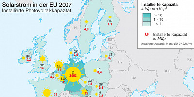 Karte: Europa: Solarstrom 2007