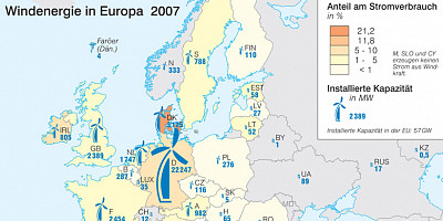 Karte: Europa: Windenergie 2007