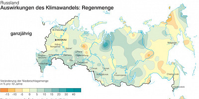 Karte: Russland: Auswirkungen des Klimawandels auf die Regenmenge