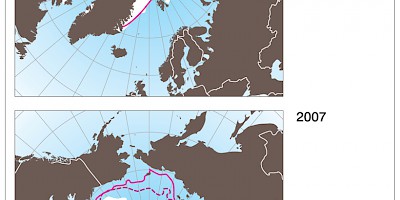 Karte: Arktis: Eisbedeckung 1982, 2007