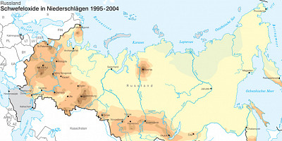 Karte: Russland: Schwefeloxide in Niederschlägen 1995–2004