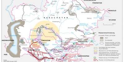 Karte: Zentralasien: Wassernutzung und Wasserverschmutzung