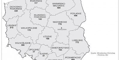 Karte: Polen: Ökologisch wirtschaftende Betriebe 2005