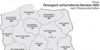 Karte: Polen: Ökologisch wirtschaftende Betriebe 2005